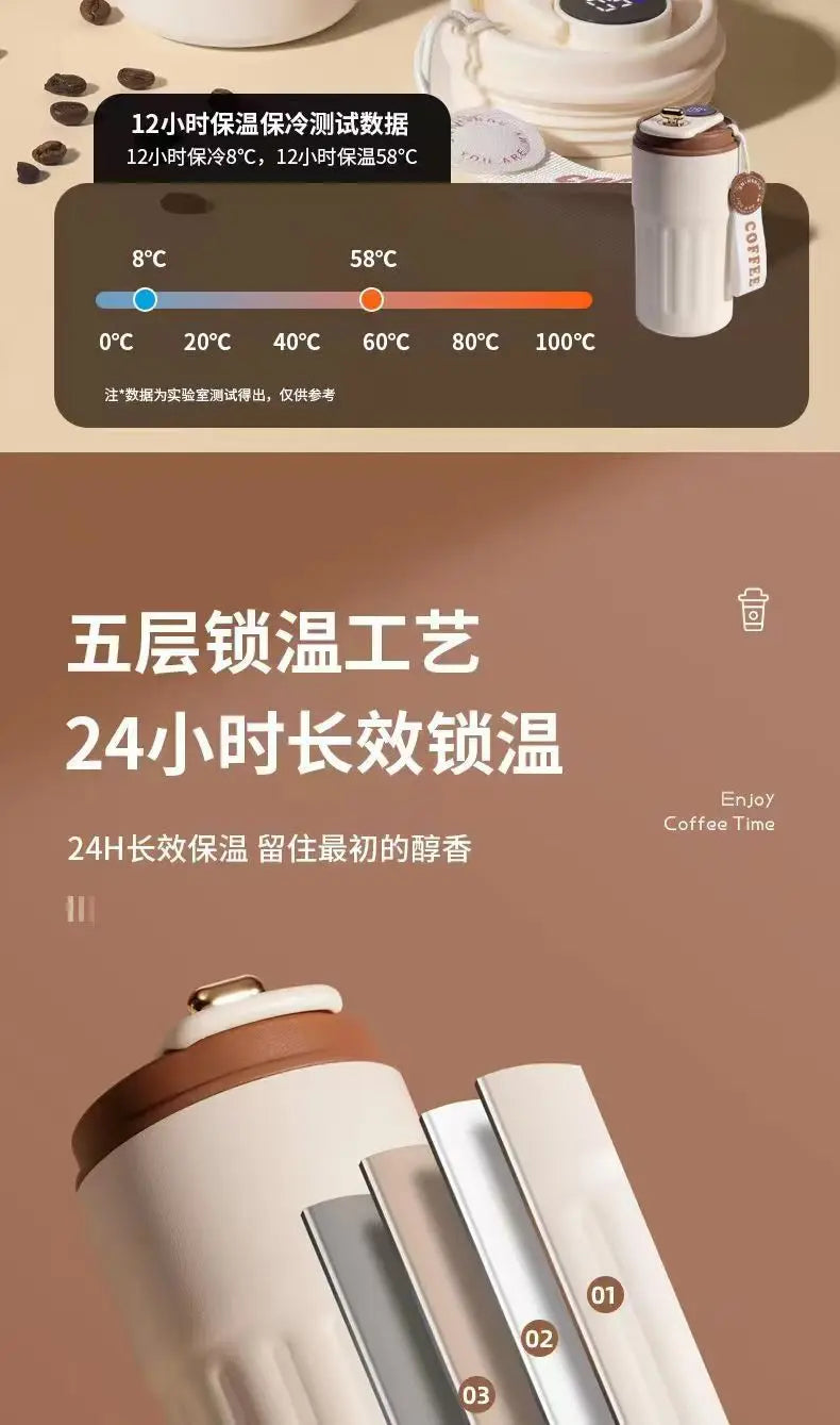 450ml Temperature Display Thermos Premium Stainless Steel Coffee Cup