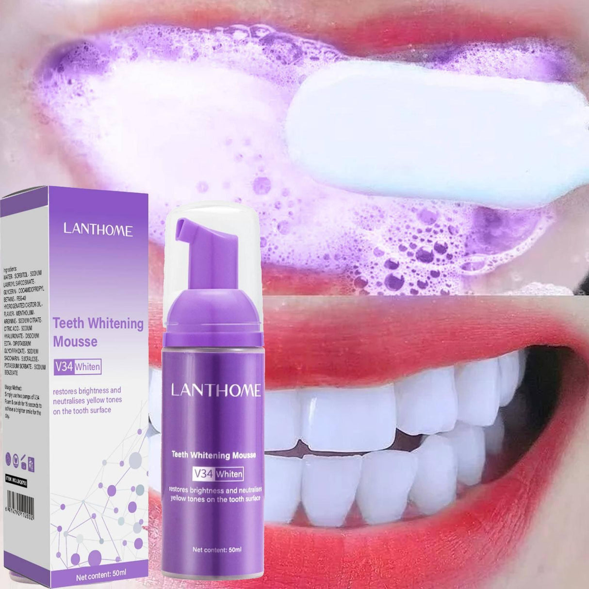 50ml Purple Whitening V34 Toothpaste For removing stains.