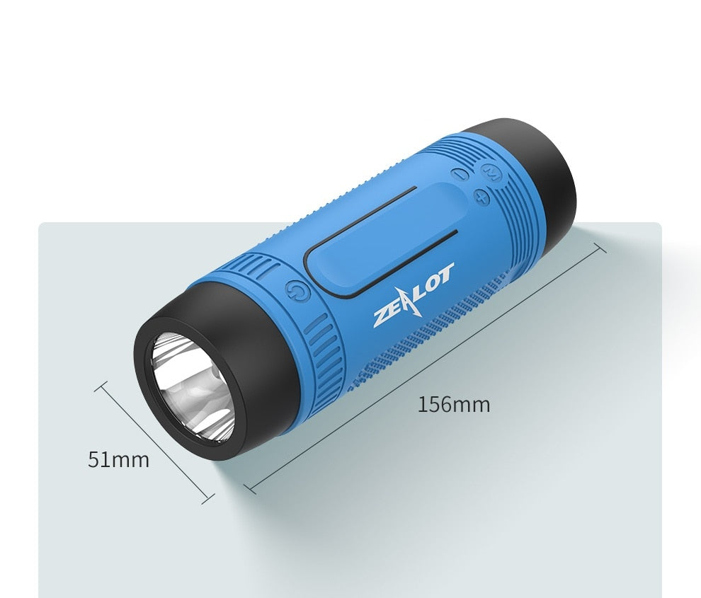 Zealot S1 Waterproof, Wireless Bluetooth Speaker With Bike Mount and Flashlight.