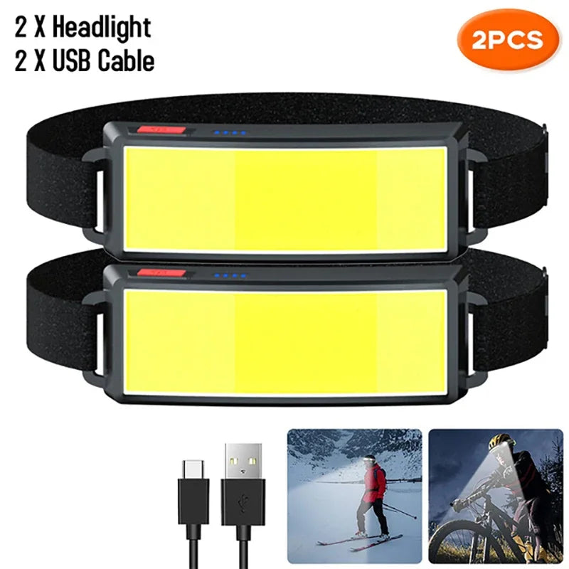 Powerful Headlamp With COB LED Built-in Type-C Rechargeable Battery