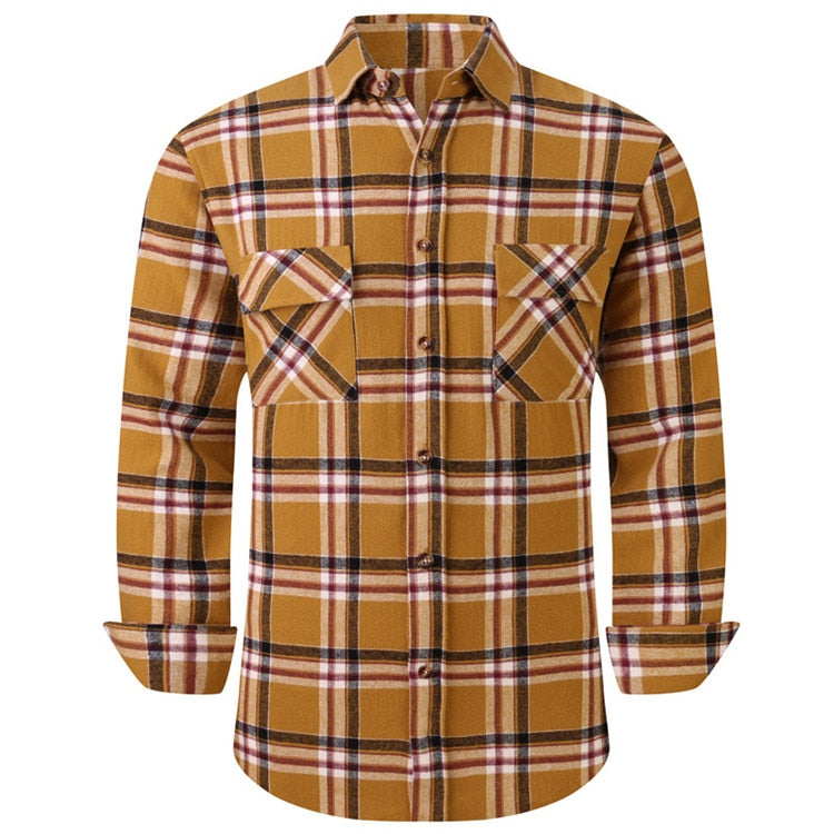 Men's Plaid Flannel Casual Long-Sleeved Shirt. Sizes For (USA SIZE S M L XL 2XL)