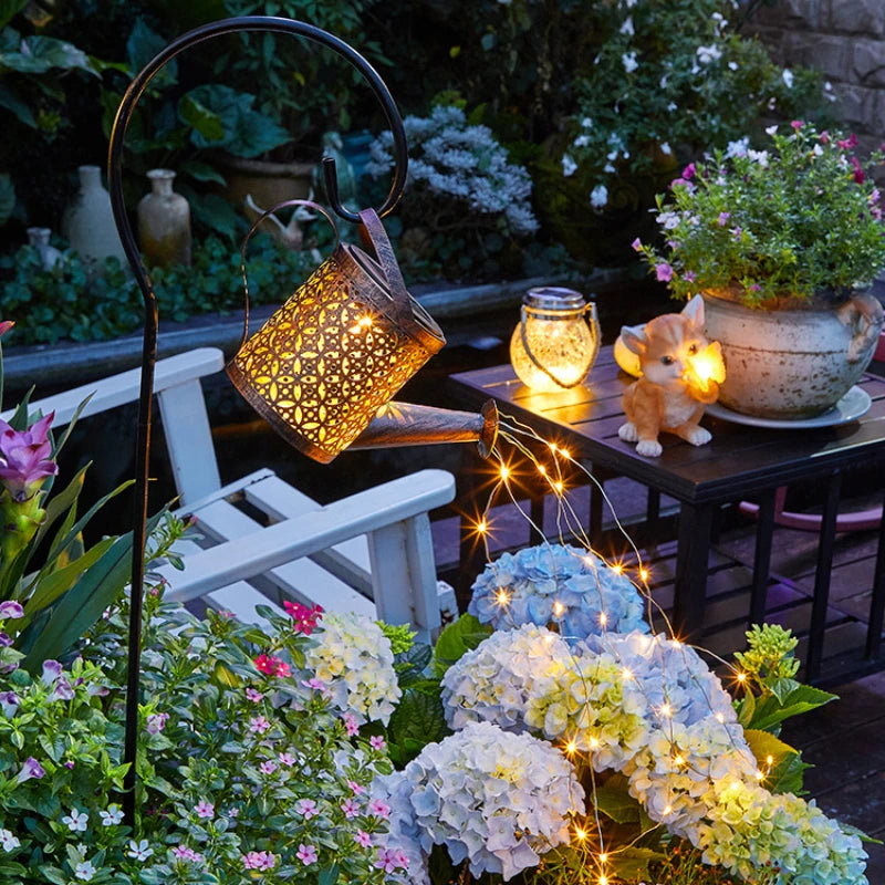 Solar Metal Waterproof Watering Can Garden Decor