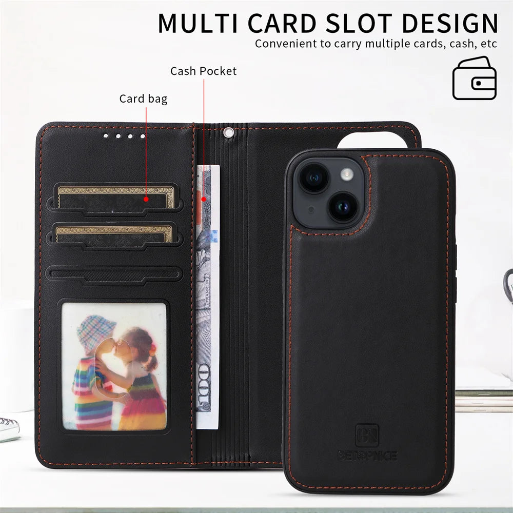 BETOPNICE 2 in 1 Detachable Magnetic Leather Case for iPhone 15 Pro Max 12 13 Mini 14 Plus