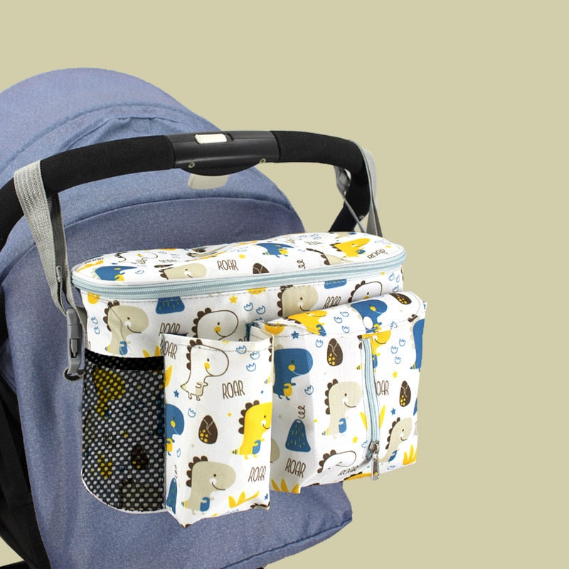Stroller organizer bag for diapers, baby bottles and toys.