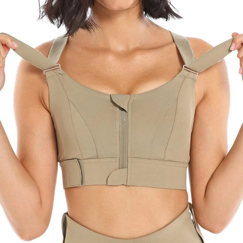 Adjustable Zip Front Sports Bras With Full Coverage And Removable Pads