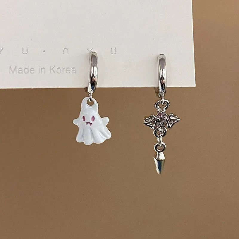 Halloween Skull, Skeleton,Ghost And Spider Web Dangle Earrings