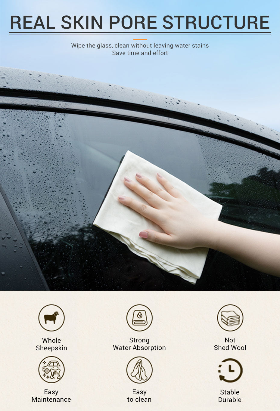 Natural Sheepskin Chamois Car Care Cleaning Towel.
