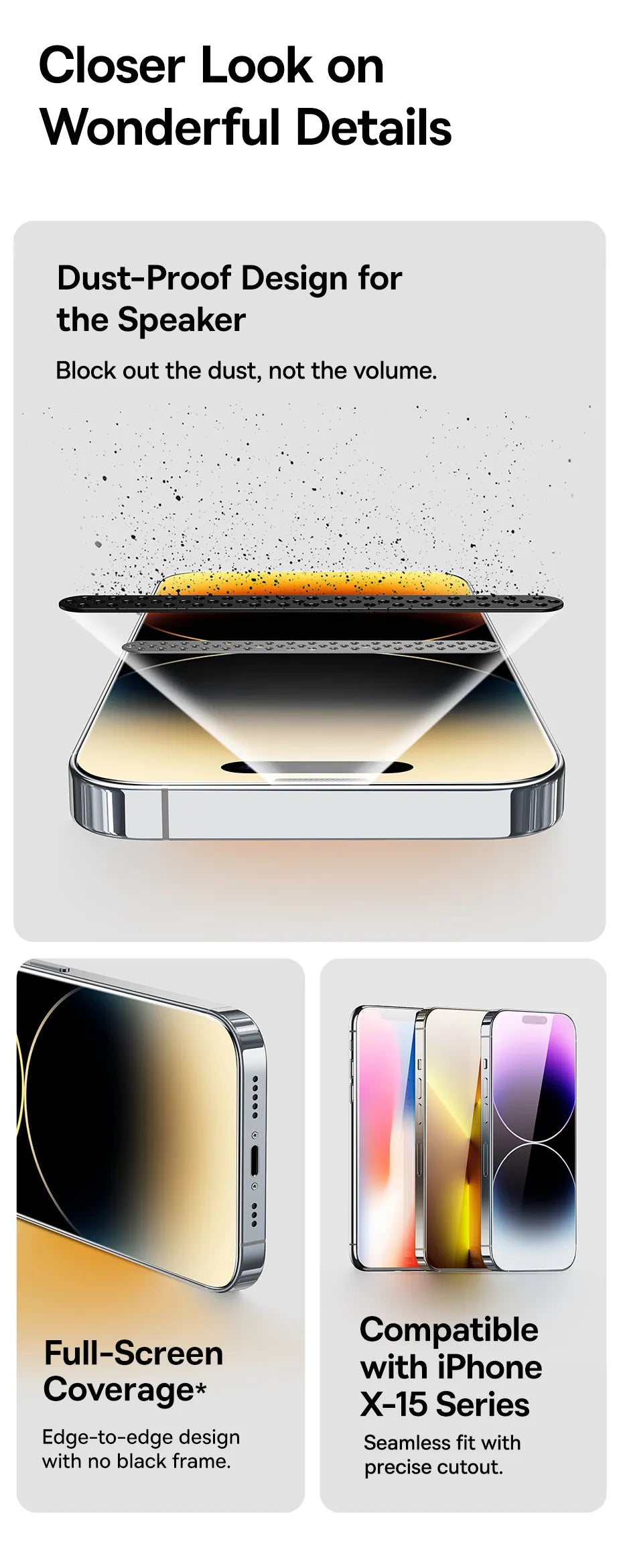 Baseus Corning Glass Anti Spy Full Tempered Glass Protection for iPhone 15, 14, 13 Pro Max Or 15 Pro Plus