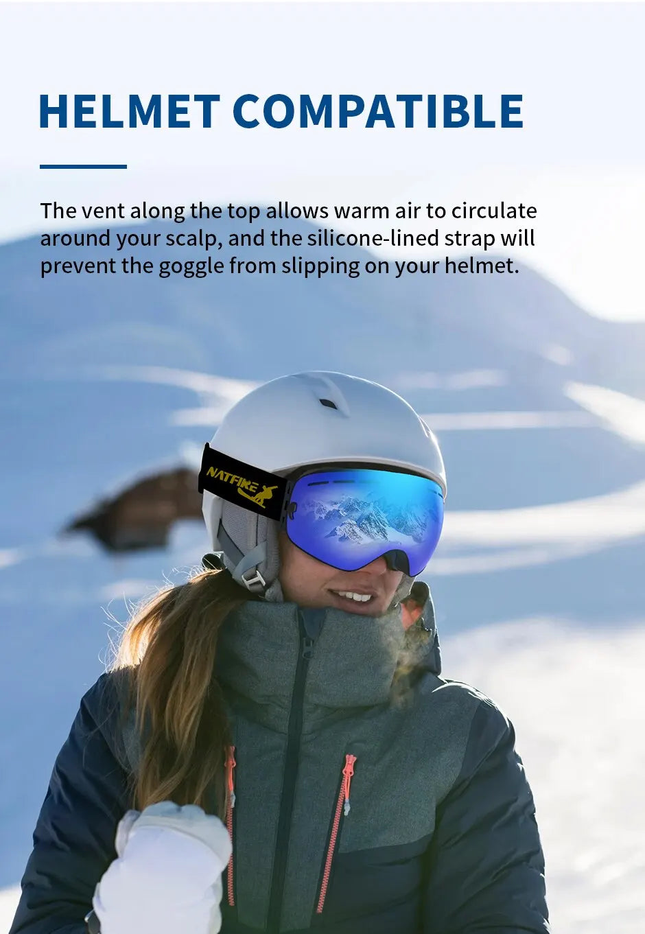 NATFIRE Double Layers Anti-fog UV400 Ski, snowmobile Goggles