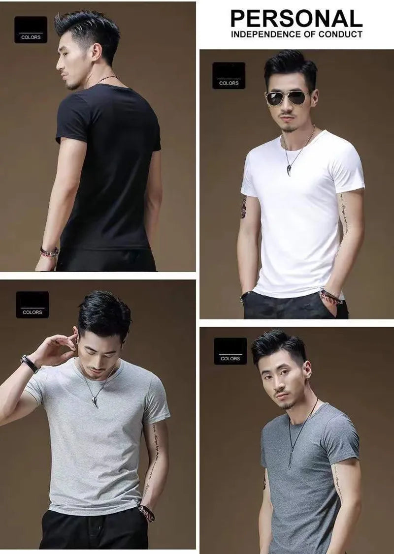Men's  V Collar Short Sleeved Shirts
