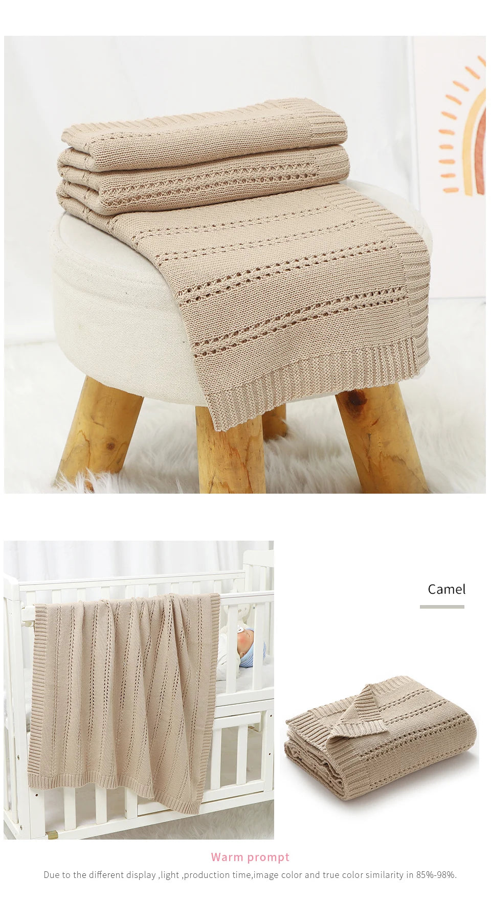 Vertical Stripes Solid Color Baby Cotton Blankets