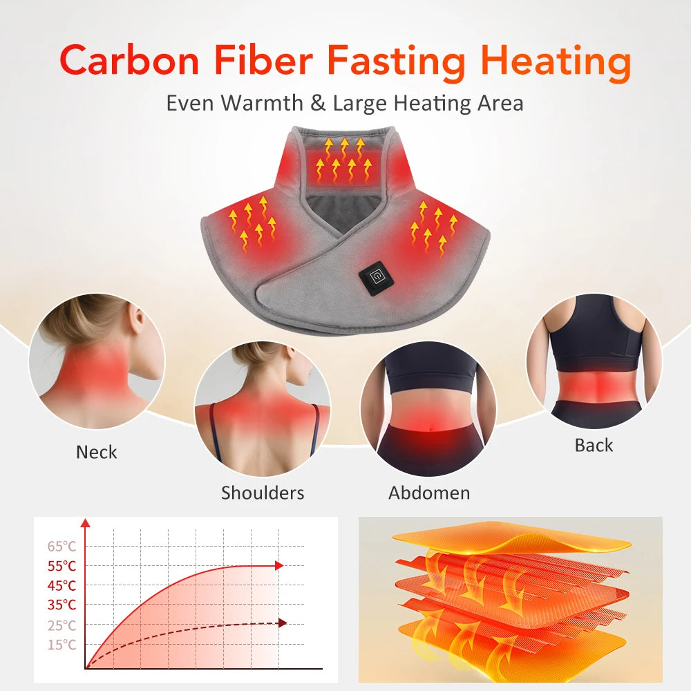 USB Heated Shoulder And Neck Padded Shawl With 3 Heat Settings