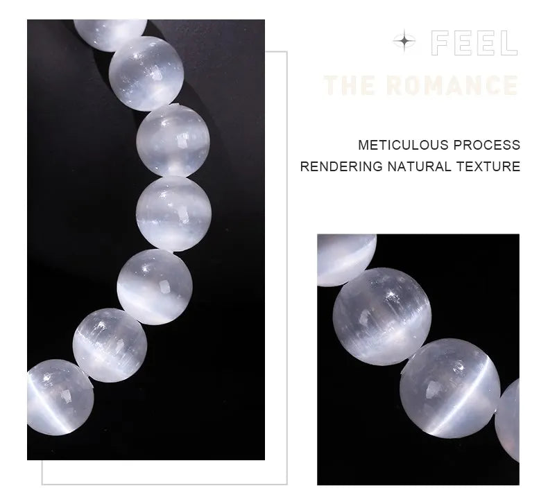 JD Natural White 6/8/10 mm Selenite Stone Bead Bracelet.