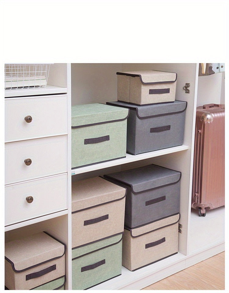 1pc Linen Fabric Storage Box With Lid.