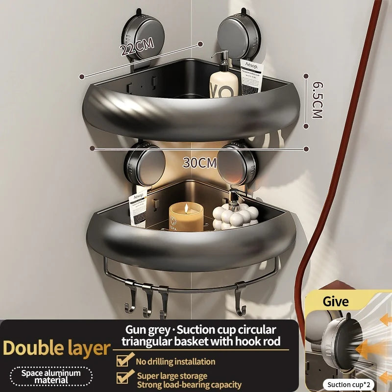 Wall-Mounted Triangle Suction Cup Bathroom Organizer