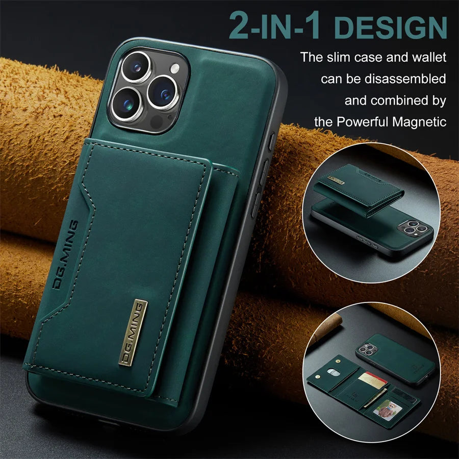 Magnetic Leather Wallet Case for iPhone 15 14 Plus 11 12 13 16 Pro