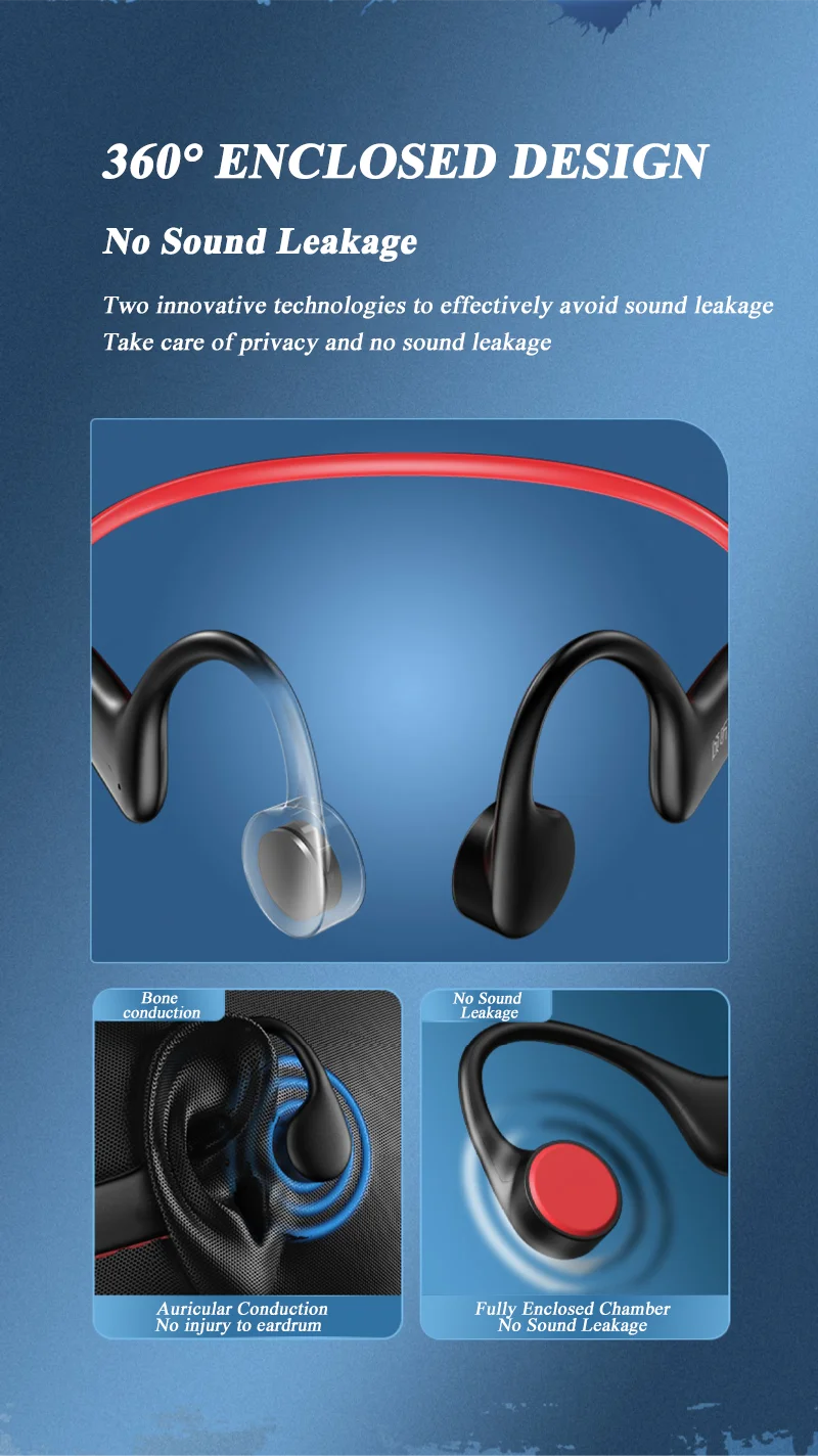 Bone Conduction  Bluetooth MP3-IPX8 Wireless Headset Waterproof For Swimming