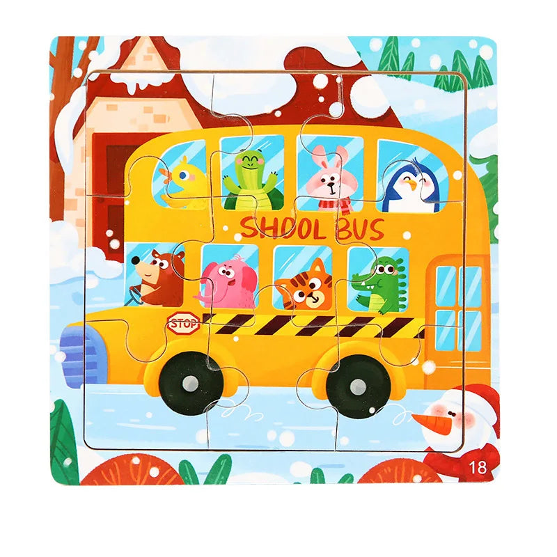 11x11cm Wooden 3d Cartoon Puzzle