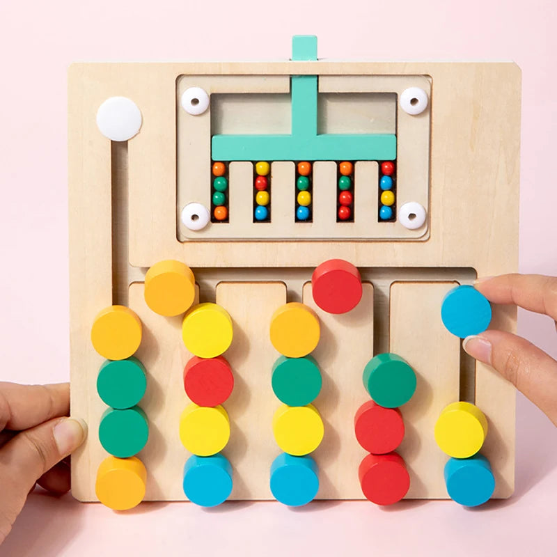 Toddlers Wooden Colorful Slide Matching Puzzle Board Game