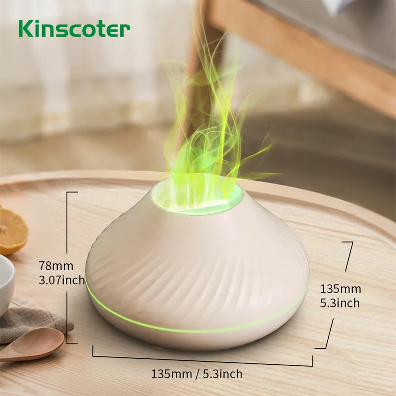 KINSCOTER USB Volcanic Aroma  Essential Oil Diffuser Air Humidifier with Color Flame Night Light