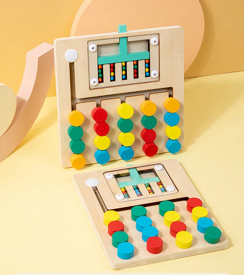 Toddlers Wooden Colorful Slide Matching Puzzle Board Game