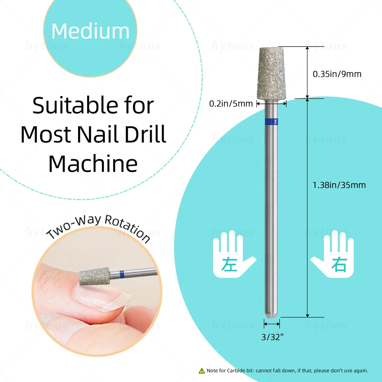 HYTOOS 5Pcs/Set Diamond Nail Drill Bits To Clean Cuticles And Nails