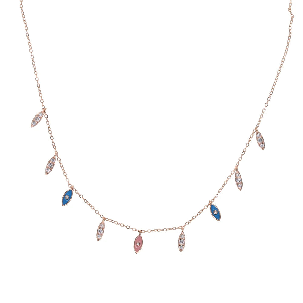 Ladies Enamel Rose Lariat Necklace
