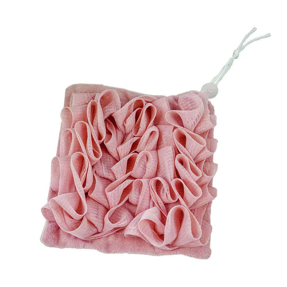 2-In-1 Bath Ball Towel Loofah With Drawstring Closure