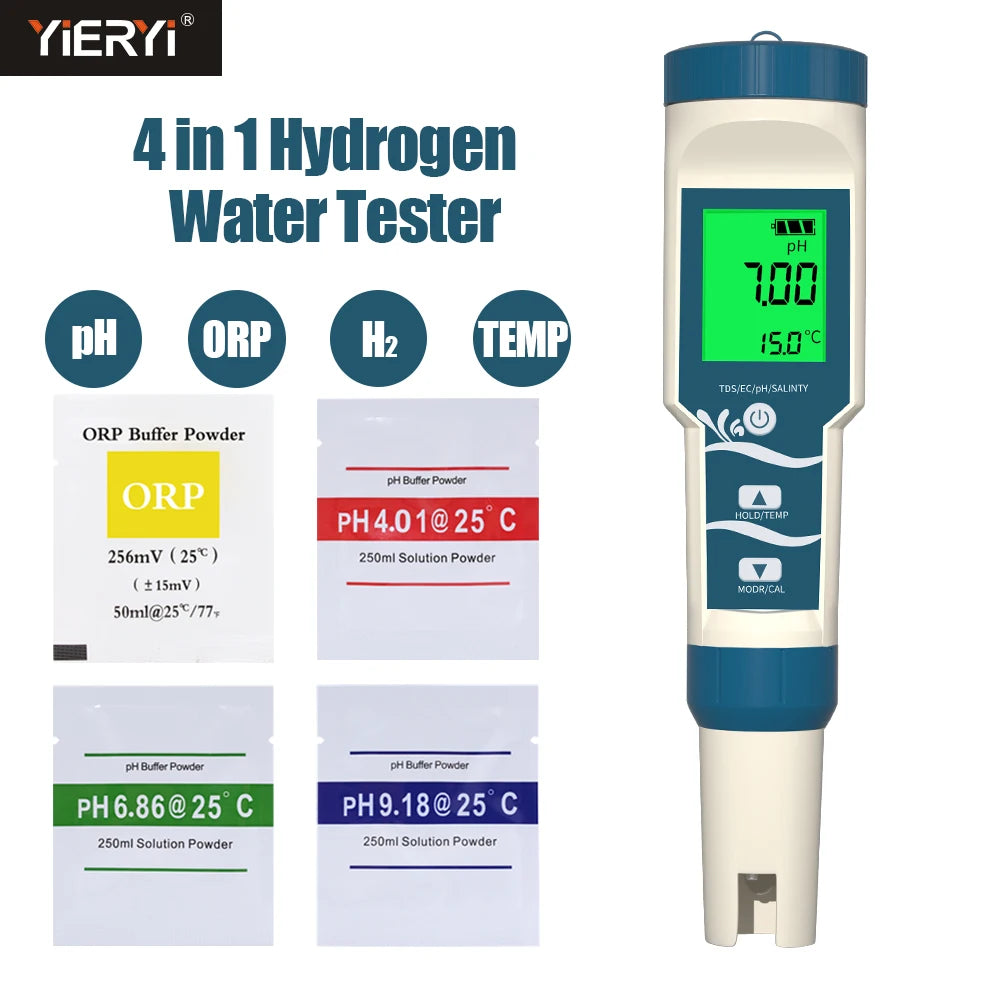Yieryi Digital Hydrogen Water Tester PH/ORP/Temp/H2 Water ppb ppm Meter with ATC 0.01 Resolution
