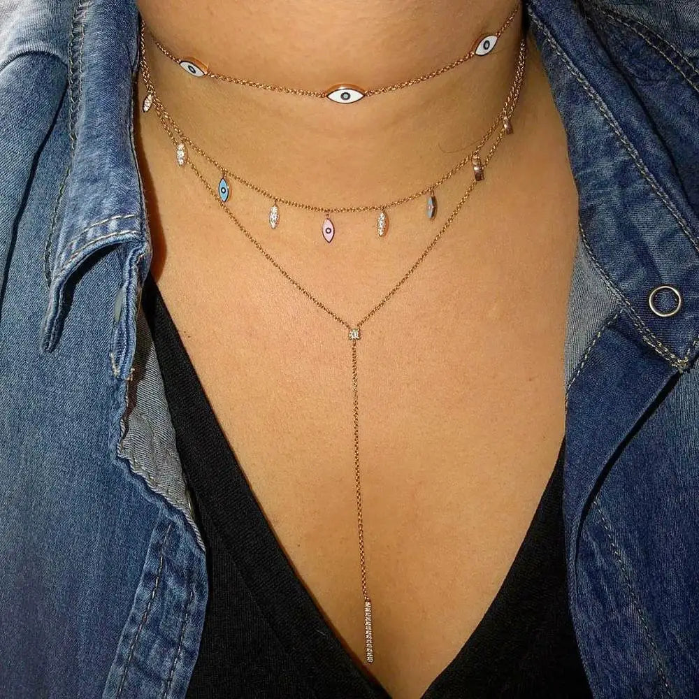 Ladies Enamel Rose Lariat Necklace