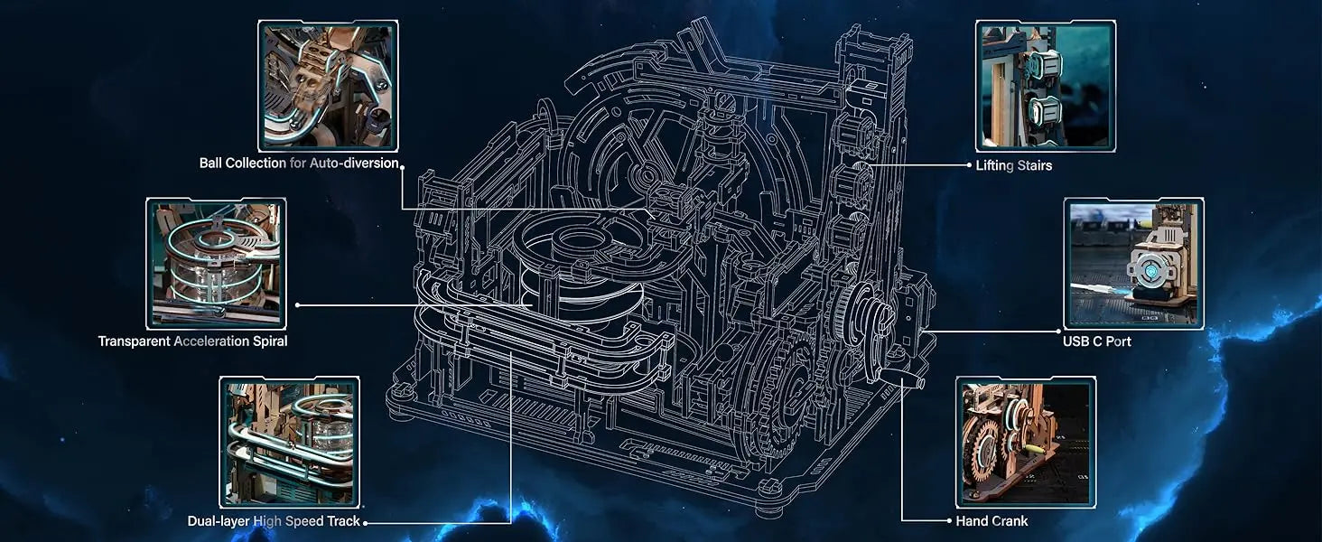 Robotime Motor driven Mechanical Model Marble Spaceport 3D Wooden Puzzle