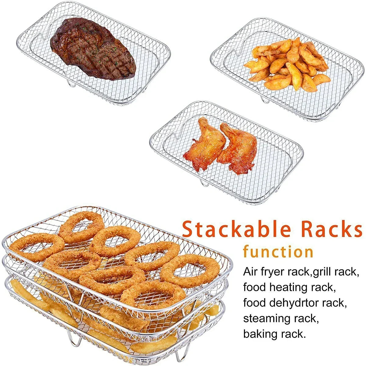 3-layer Stainless Steel Stackable Air Fryer Rack