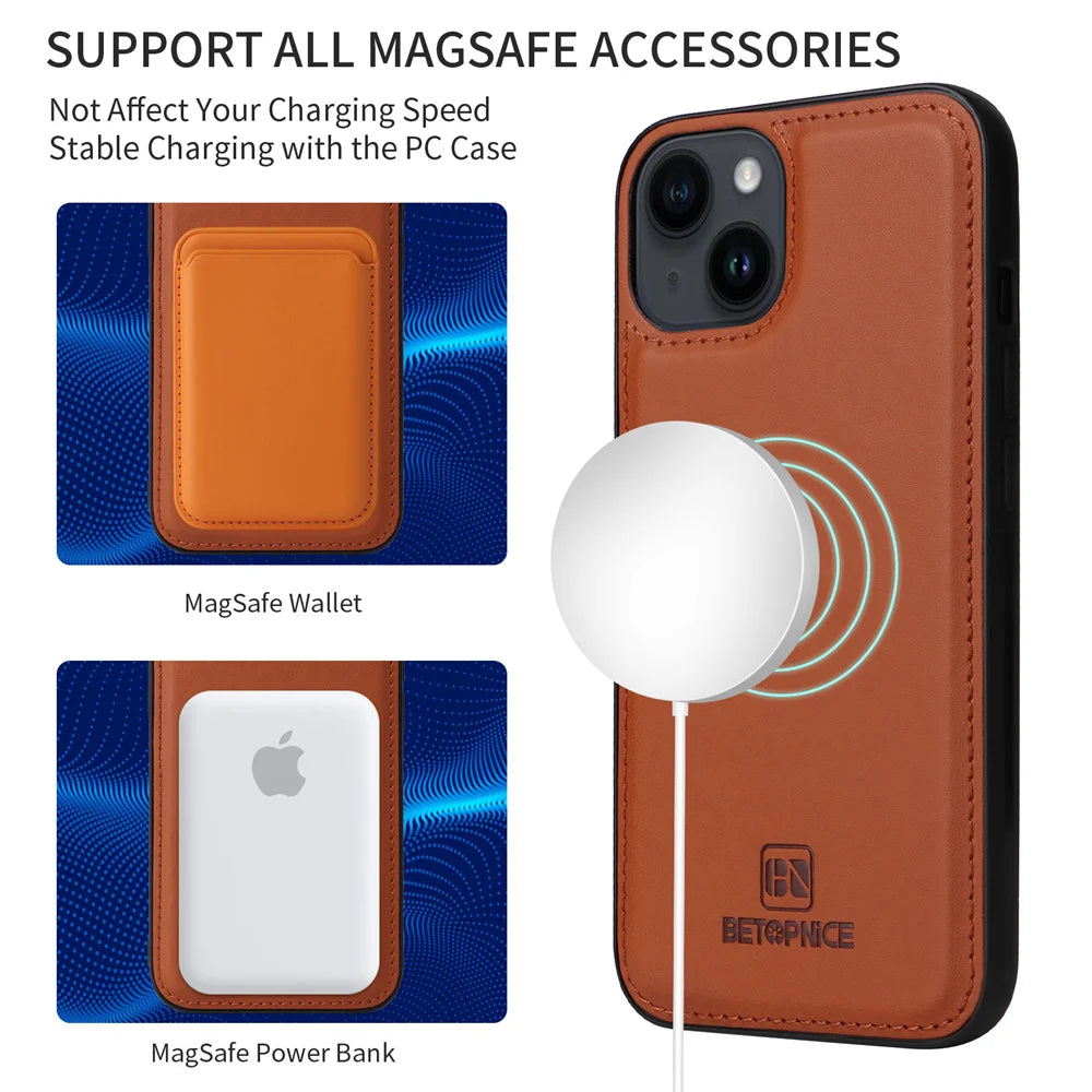 BETOPNICE 2 in 1 Detachable Magnetic Leather Case for iPhone 15 Pro Max 12 13 Mini 14 Plus