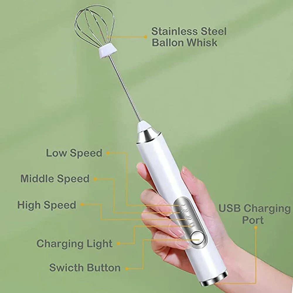 USB Rechargeable Handheld Electric 3-Speed Frother
