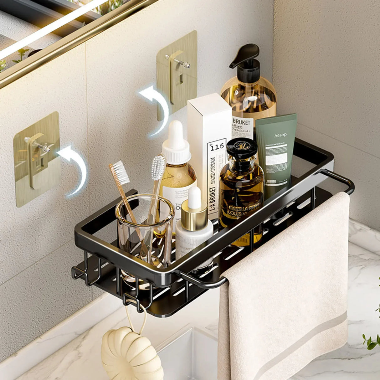 Metal Wall Mounted Bathroom/Kitchen Shelf With Adhesive Patch To Secure