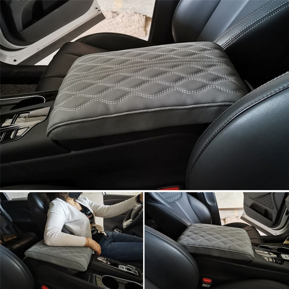 Leather Console Arm Rest Protection Cushion With Wave Embroidery For Your Car.