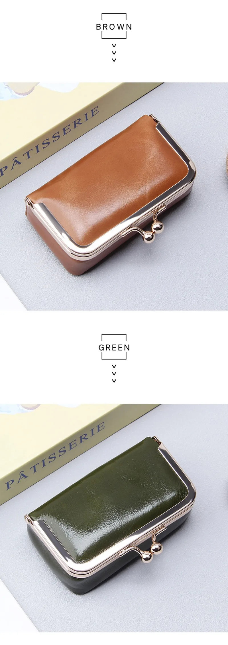 Compact Genuine Leather Kiss-Lock Mini Accessorie Pouch