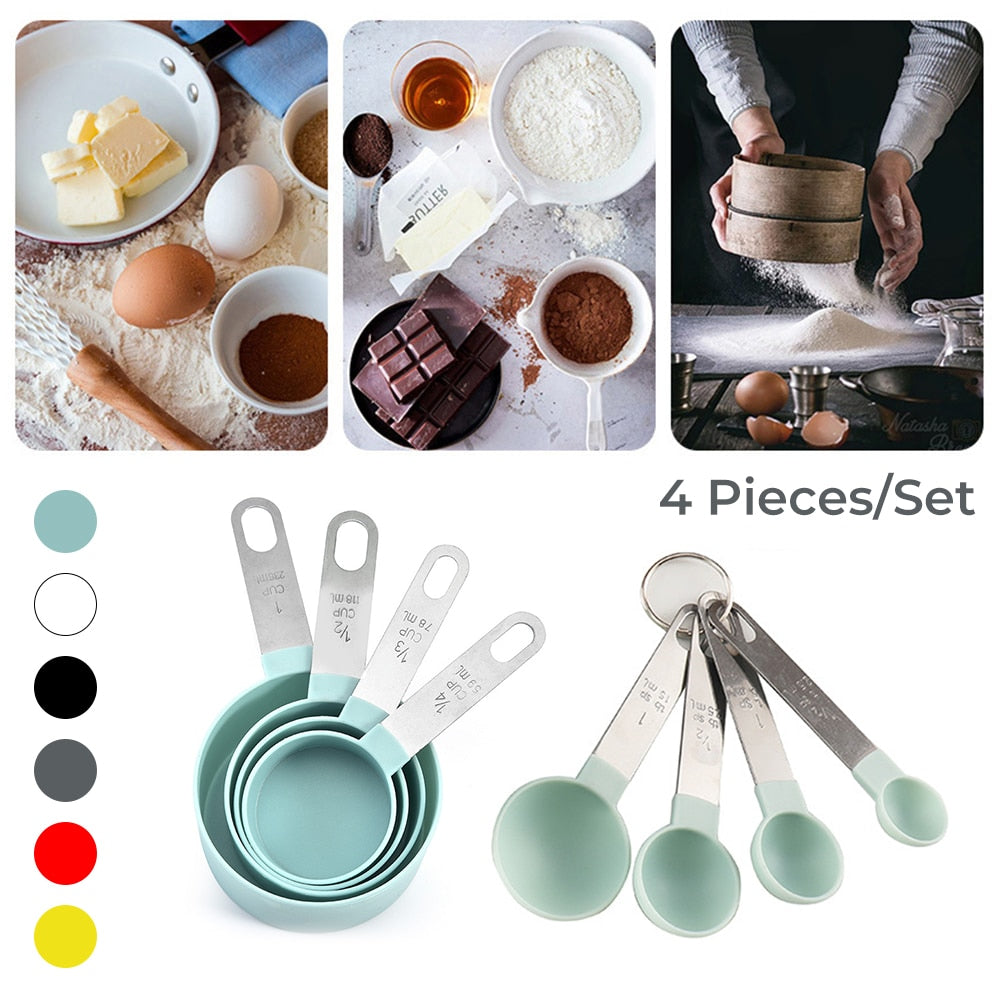 Multicolor 4pcs Stainless Steel Handle Measuring Cup Or spoons.
