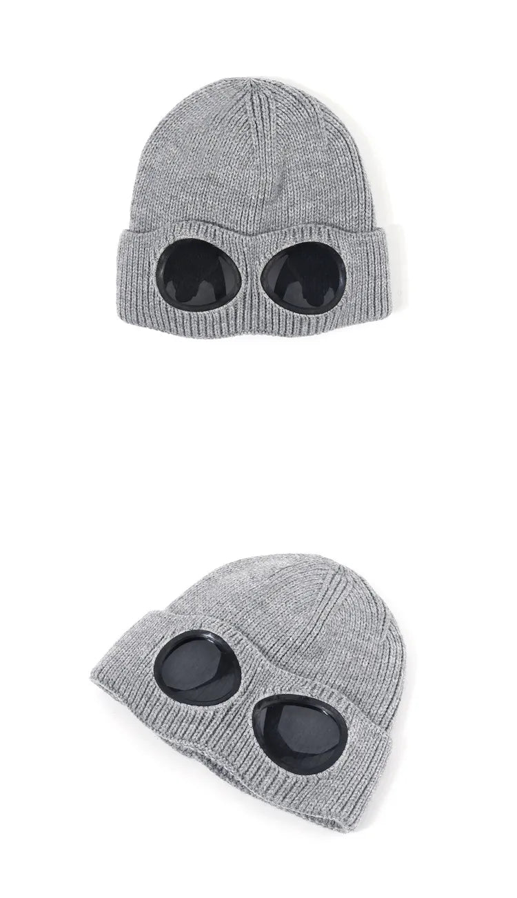 Men And Women's Knitted Beanie With Goggles