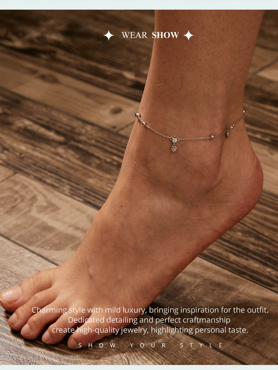 BAMOER 925 Sterling Silver Snake Adjustable Chain Anklet Bracelet