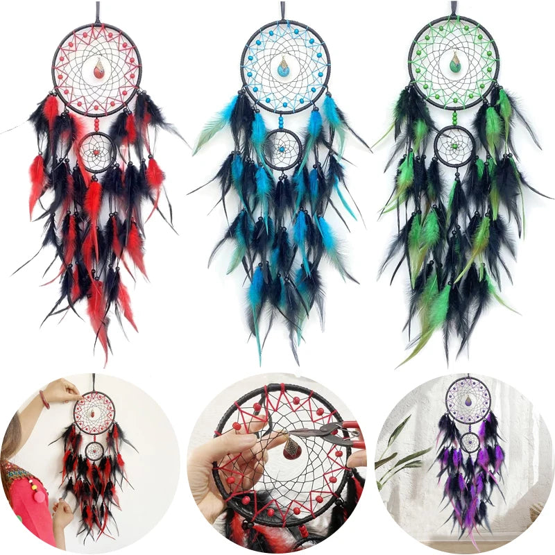 Hand-woven Dreamcatcher With Artificial Feathers And Crystals