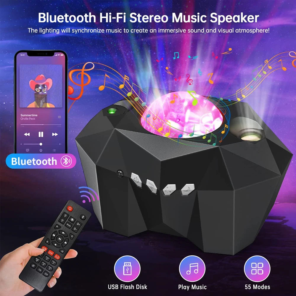 Star Lights Aurora Galaxy Moon Projector with Remote Control with Bluetooth Speaker
