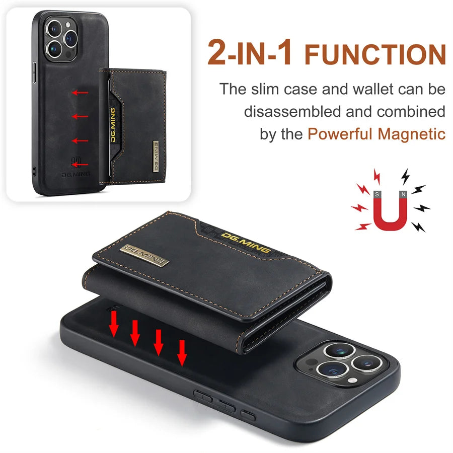 Magnetic Leather Wallet Case for iPhone 15 14 Plus 11 12 13 16 Pro
