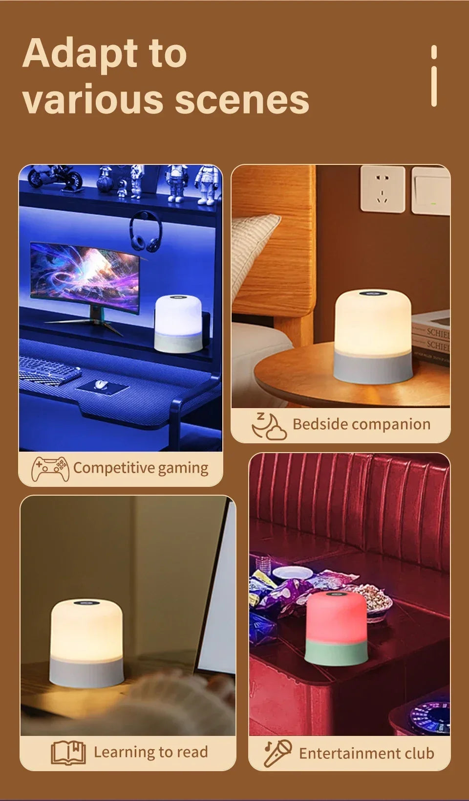 Rechargeable Led Dimmable Multicolor Night Light with Remote Control Or Touch Switch