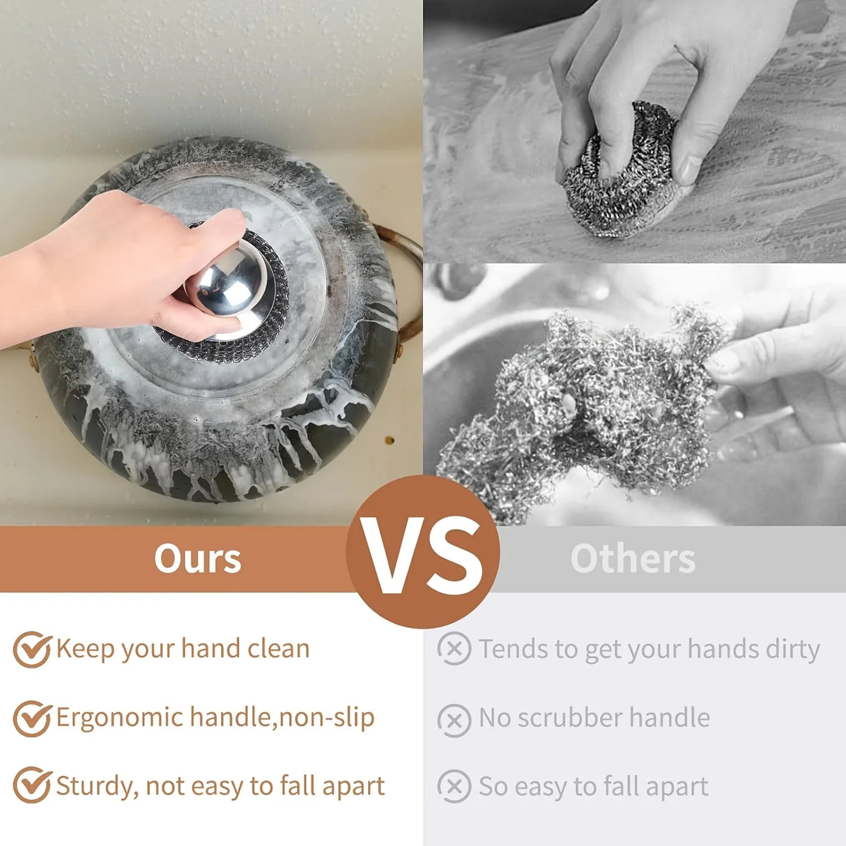 6pcs SUS Handle Steel Wool Scrubber with 5 Replacement Balls Stain Remover for Grills
