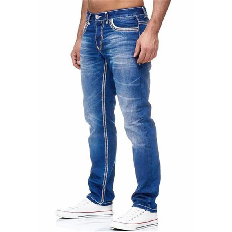 Men Stretch Denim Straight Leg Jeans With Pockets.