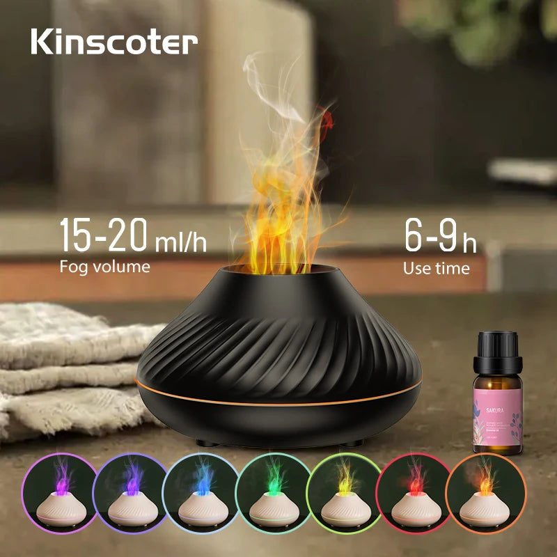 KINSCOTER USB Volcanic Aroma  Essential Oil Diffuser Air Humidifier with Color Flame Night Light