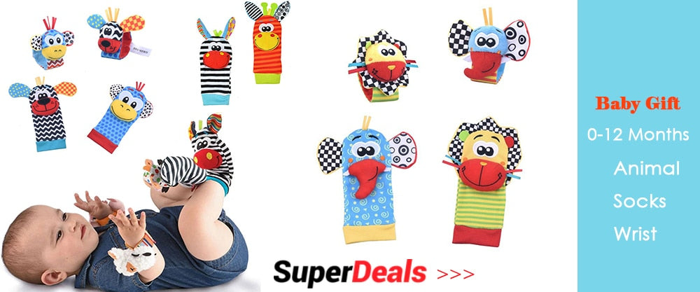 0-12 Months Baby Animal Socks+ Rattle OR Wrist Strap +Rattles.