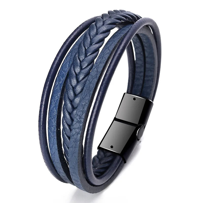 Handmade Rope Leather Bracelet For Men Or Women With Magnetic Clasp