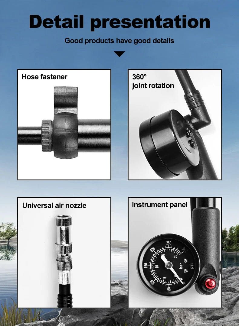 X-TIGER 25cm Portable High-pressure 300psi Bike Air Pump with Gauge